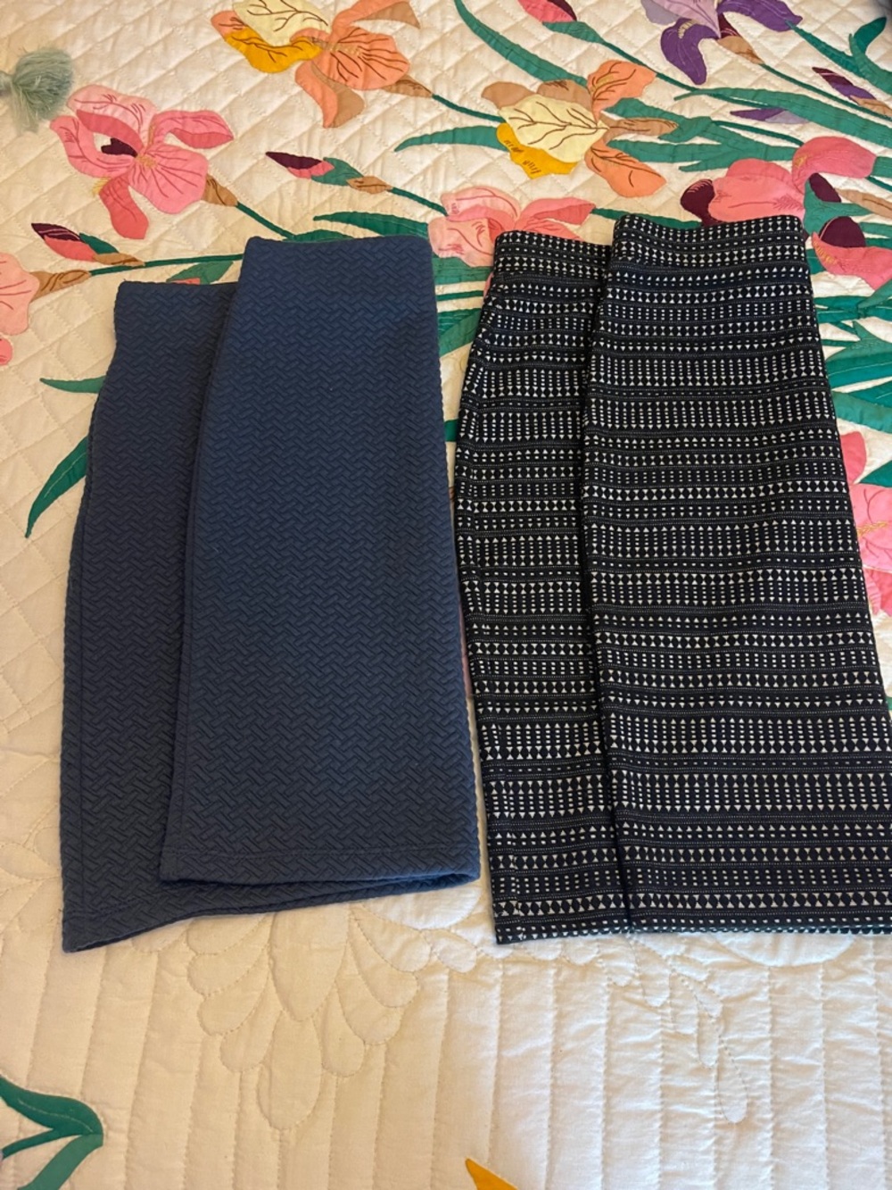 Navy Textured Skirt & Black White Patterned Skirt